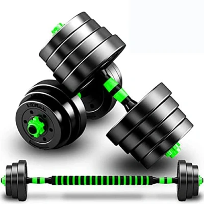 Imagen de BCBIG Mancuernas ajustables Set 2 en 1 con Pesas Barra De Dumbbell Recta Barras para Gimnasio casa Ejercicio Fitness Desmontable musculacion Kit,Verde,15kg(7.5kg*2)