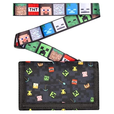 Imagen de Minecraft Cartera para Niños Monedero Niños/Niñas Billetera Negra de Juegos Video en Píxeles Cordón Regalos Mercancía Oficial