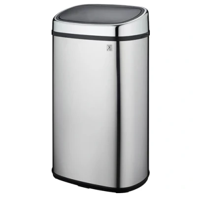 Imagen de KITCHEN MOVE City Cubo de Basura Push One Touch semiautomático Cocina con Forma Cuadrada Acero Inoxidable Cromado 60L, Plateado, 60 l
