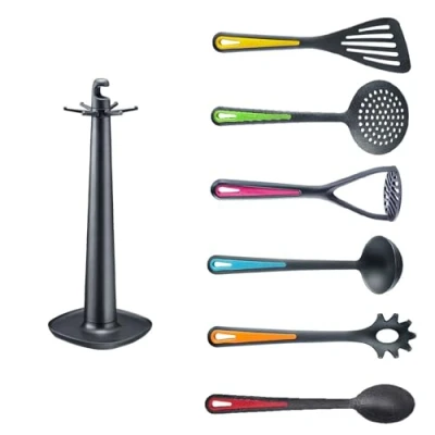 Imagen de Westmark Utensilios de Cocina, Soporte Giratorio con pasapurés, Cuchara para Pasta, Cucharón sopero, Espumadera y Espátula, Multicolor, 7 Piezas