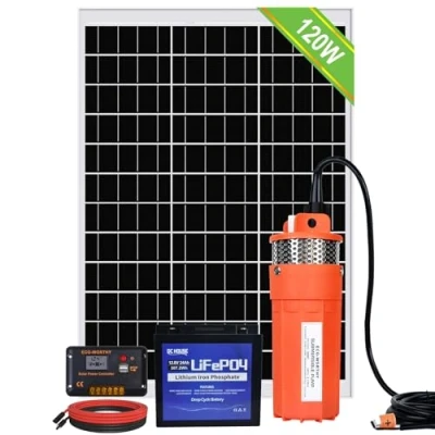 Imagen de DCHOUSE kit de bomba pozo solar con batería respaldo, agua 12 V + panel 120 W 24 Ah controlador 20 A para pozo, riego y llenado tanque