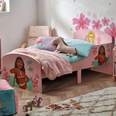 Imagen de Disney Princess Cama para niñas pequeñas: construcción robusta de madera manufacturada, laterales protegidos, listones madera, se adapta a colchones 140 x 70 cm (colchón no incluido)