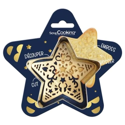 Imagen de ScrapCooking Kit de cortadora + embosador madera estrella Cortador galletas acero inoxidable para en relieve Molde accesorios pastelería 2090