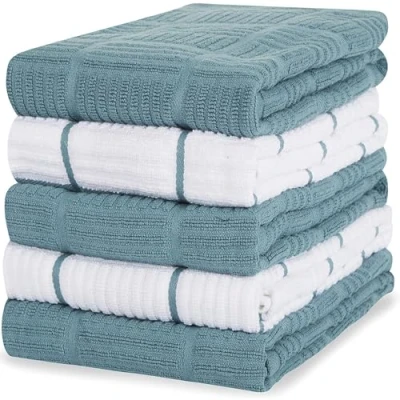 Imagen de Sticky Toffee Toallas de Cocina 100% algodón, 5 Unidades 40,6 x 71 cm Blue Aqua Paño Cristal Suave Absorbente