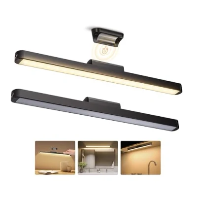 Imagen de Aigostar Luz LED Armario Magnética, Espejo Baño, Luces Recargables USB Adhesiva de ángulo Ajustable, 4000K Blanca Calida Lámpara Espejo, Cocina Bajo Mueble, 2pcs