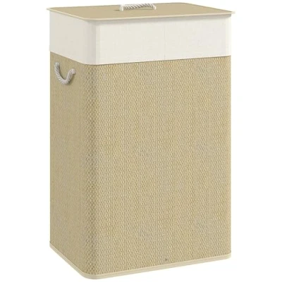 Imagen de HOMCOM Cesto de Ropa Sucia con Tapa 72L Cesta Colada Bambú Bolsa Interior Extraíble y Asas para Lavandería Dormitorio 40x30x60 cm Natural