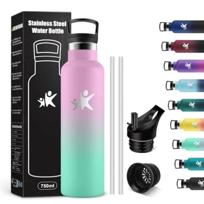 Imagen de KollyKolla Botella Termica 750ml, Agua Acero Inoxidable con Pajita y Filtro, Reutilizable, Termo a Prueba de Fugas, Sin BPA, Cantimplora para Deporte, Oficina, Gimnasio, Ciclismo, Escuela
