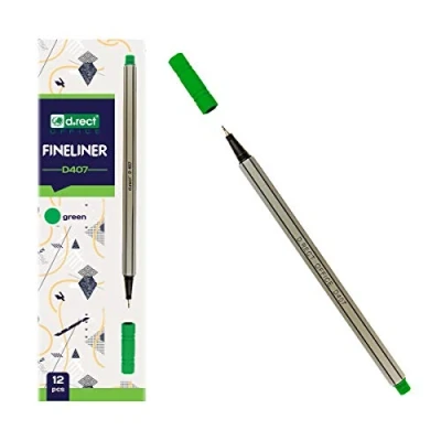 Imagen de D.RECT D407 Fineliner Rotulador de punta fina adecuado para el uso diario, escritura y material escolar, muy fino, ancho línea aprox. 0,4 mm, 12 unidades, color verde