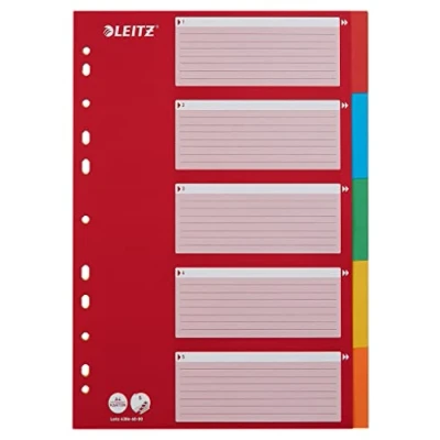Imagen de Leitz A4 5 Separadores Archivador Rojo/Multicolor, Cartón Reciclado Sólido, Pestañas con Carátula de Índice, 43866000