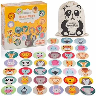 Imagen de all Kids United Juego de Memoria del Cartas Memo², con Lindas Parejas Animales; Juguetes educativos para niños a Partir 2 años (Jumbo XXL 36 Cartas)