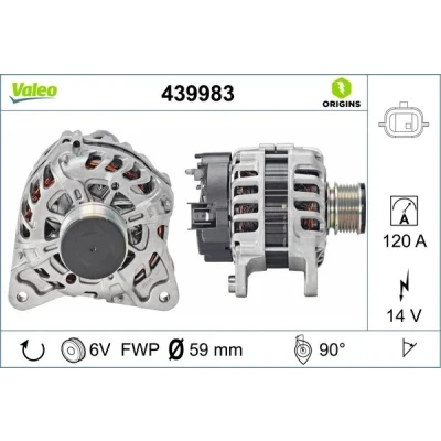 Imagen de VALEO 439983 Alternador 14V 120A RENAULT: Kadjar, Kangoo II Be Bop, MEGANE 3, DACIA: SANDERO 2, Logan I Berlina, Duster SUV