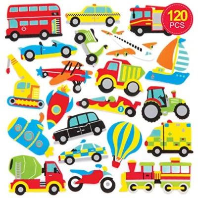 Imagen de Baker Ross Pegatinas de espuma medios transporte (Pack 120) con temática en divertidas formas para pegar álbumes recortes