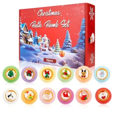 Imagen de Bombas de Baño para Niños con Navidad Sorpresa,12Pcs Set Bolas Aceites Esenciales,Bombas Espuma Natural Orgánicas Burbujas Regalos Cumpleaños/Navidad Niñas
