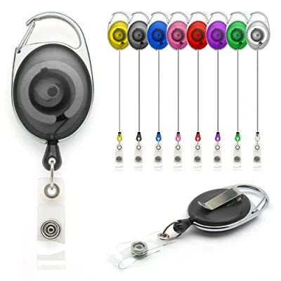 Imagen de YoYo 10 Negro unidades Soporte retráctil para carretes Extensible tarjetas de identificación esquí, tarjeteros, mosquetón control acceso clip cinturón trasero metal