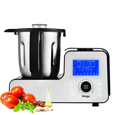 Imagen de Venga! Robot de cocina multifuncional, tamaño compacto, 10 programas, con báscula y libro recetas, 1500 W, blanco/negro, VG HA 3000