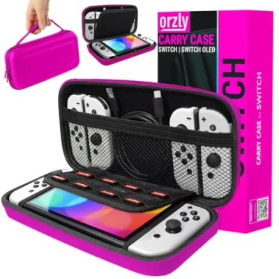 Imagen de Orzly Estuche de Transporte Compatible con Switch y la Nueva Consola OLED Protector Viaje portátil Duro Color Rosa co