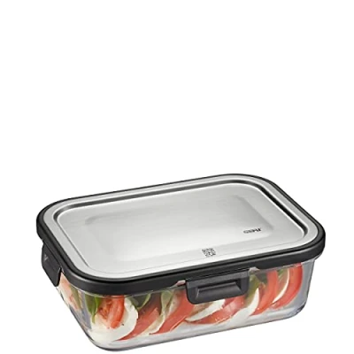 Imagen de GEFU Milo Fiambrera inteligente con control de frescura y conservas mediante aplicación, cristal sellado silicona cierre clic, recipiente para alimentos, 1000 ml, rectangular