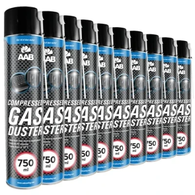 Imagen de 10 x AAB Botella de Aire Comprimido 750ml para Limpiar Teclados, Ordenadores, Copiadoras, Cámaras, Impresoras y Otros Equipos Eléctricos, Soplador Aire, Eliminación Polvo, Spray Limpiador