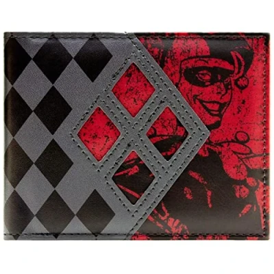 Imagen de The Dark Knight Joker Harley Quinn Diamantes Billetera/Cartera Bi Fold con Porta ID &amp; Tarjetero, Gris