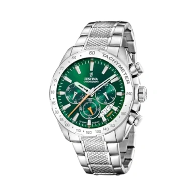 Imagen de Festina Cronógrafo para Hombre (44,5 mm), Esfera Verde, Correa de Acero Inoxidable F20668/3