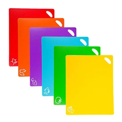 Imagen de ValueHall Tablas de Cortar Plástico 38 x 30cm Juego Tableros Corte 6 con Iconos Alimentos y Asas Fácil Agarre Antideslizante V7093