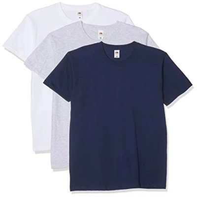 Imagen de Fruit of the Loom Valueweight tee, 3 Pack Camiseta, Multicolor (Heather Grey/White/Navy HW), XXL (Pack de 3) para Hombre
