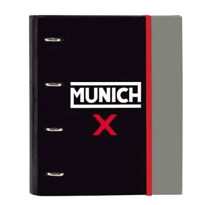 Imagen de Safta MUNICH CAMP NEGRO Carpeta 4 Anillas de 35 cm con 100 Hojas A4, Ideal para Niños Diferentes Edades, Cómoda y Versátil, Calidad Resistencia, 27x3.5x32 cm, Color