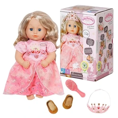 Imagen de Baby Annabell Little Sweet Princess 36 cm, para Niños a Partir de 1 Año, Promueve la Empatía y Las Habilidades Sociales, Incluye Vestido, Zapatos, Tiara un Cepillo el Pelo