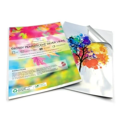 Imagen de Evergreen Goods Etiquetas adhesivas de vinilo metálico dorado y plateado imprimibles A4 10 hojas Inkjet &amp; Laser impermeable Autoadhesivo en la parte trasera Pegatinas Navidad (plata lisa)