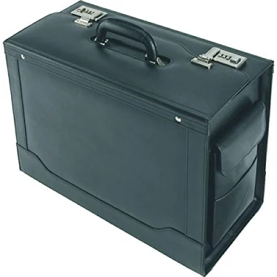 Imagen de Alassio Pilotenkoffer Ancona, Aktenkoffer aus echtem Leder, Handgepäck Dokumentenkoffer mit Hängeregister Equipaje de Mano, 45 cm, 32 Liters, Negro (Schwarz)