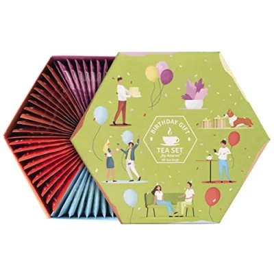 Imagen de ACORUS Surtido de Te Regalo Cumpleaños, Juego Caja con 6 sabores, Té Cesta Mujer y Hombre para 60 Bolsitas Hierbas Frutas