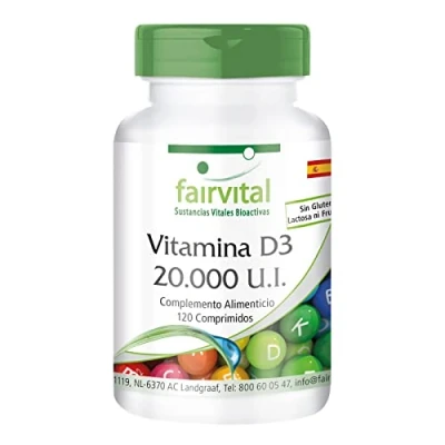 Imagen de Fairvital Vitamina D3 20.000 U.I. Colecalciferol Dosis elevada 1 comprimido/20 días 120 Comprimidos Calidad Alemana