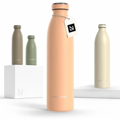 Imagen de Lars NYSØM Botella de Acero Inoxidable aislada 0,75l Agua 0,75 litro a Prueba Fugas para Deportes, Bicicleta, Perro, (Creamy Peach, 750ml)