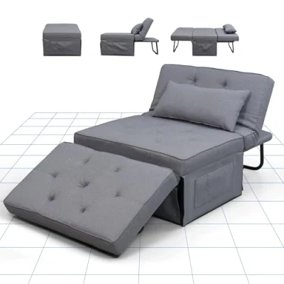 Imagen de FLEXISPOT Sillón para Dormir Extensible Beige Plegable con Función de Cama Convertible Carga hasta 300 kg, Gris, 91 * 69 35 CM
