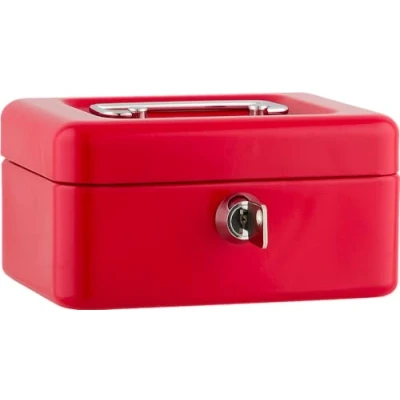 Imagen de ¡¡¡NUEVO!!! caja SAX 15,2x11,5x8 cm, monedero, ROJA, Robusta de chapa acero con 5 compartimentos para monedas extraíble, cerradura seguridad incl. 2 llaves