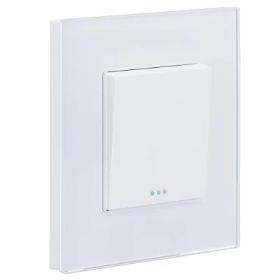 Imagen de Navaris Interruptor de pared cristal Switch con pulsador para luz Placa individual vidrio 8.5 x 4 CM empotrable en Blanco