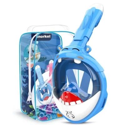 Imagen de Dancial Mascara Buceo Niño con Forma de Hipopótamo, Snorkel Niños para 4 12 años, Gafas Diseño Panorámico Antivaho e Impermeable 180 Respira Tranqu BLU