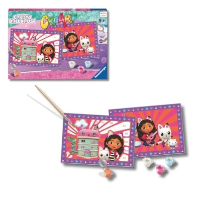Imagen de Ravensburger CreArt Serie Junior: Gabby&#039;s Dollhouse, Kit para Pintar por Números, Contiene Dos Tablas Preimpresas, un Pincel, Colores, Juego Creativo Niños y Niñas 5+ Años