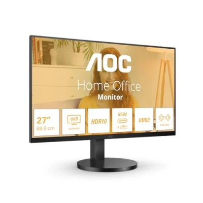 Imagen de AOC U27B3CF Monitor UHD de 27 Pulgadas, Altavoz, Altura Regulable, HDR10 (3840 x 2160, 4K, 60 Hz, 2 HDMI, Hub USB), USB C (60 W PD) Negro