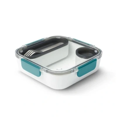 Imagen de BLACK + BLUM Lonchera sin BPA con compartimentos, estilo bento, a prueba de fugas y apta para microondas, tenedor acero inoxidable, océano, 1000 ml