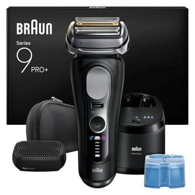 Imagen de Braun Afeitadora Eléctrica Hombre Series 9 PRO+, Máquina De Afeitar Barba En Seco Y Mojado Con Tecnología 5+1, 60 Min Uso, Centro Limpieza, Estuche Viaje, Cabezal ProComfort, 9690CCE, Negro