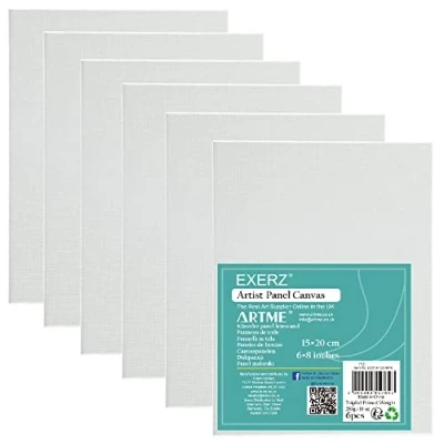 Imagen de EXERZ 15x20cm Paneles de Lienzos 6 piezas 0,3cm Espesor/Lienzos 280GSM / 100% Algodón Color Blanco/Triple Preparado/Libre Acido/Hebra Media acrílicos &amp; óleo