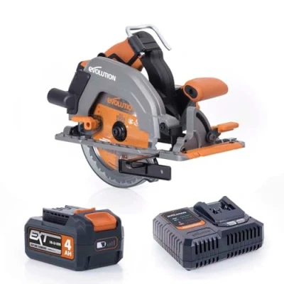 Imagen de Evolution Power Tools R185CCS Li Sierra circular sin cable y escobillas 18v Ion Incluye hoja TCT Multi Material Corta Madera, Metal, Plástico, Guía Incluida, Batería Cargador Incluidos, 185mm
