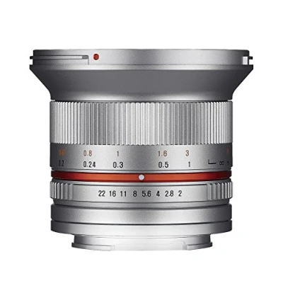 Imagen de Samyang F1220509102 Objetivo fotográfico CSC Mirrorless para Micro Cuatro Tercios (Distancia Focal Fija 12mm, Apertura f/2 22 NCS CS, diámetro Filtro: 67mm), Plateado