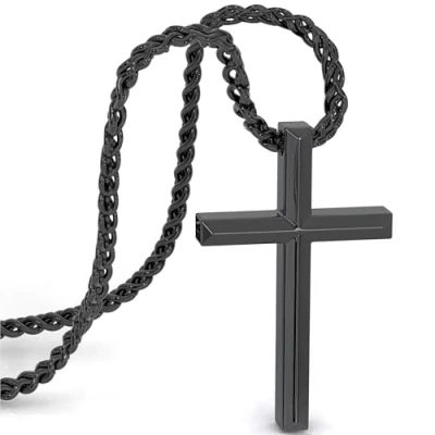 Imagen de SERASAR Collar de Acero Inoxidable Colgante Hombres 50cm Negro Cordón Cadena Regalo Gótica Joyero Joyería Comunión Plata