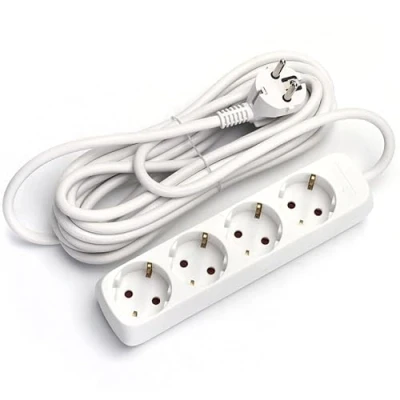 Imagen de Regleta Alemana Blanca de 4 Tomas, 1,5 m, 3G y mm conectar Varios Dispositivos Manera Segura eficiente. Diseño Elegante Funcional para Cualquier Ambiente.