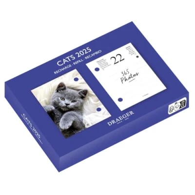 Imagen de DRAEGER PARIS Agenda ephemeris refill Yvon 2025 7 languages 365 pages from January to December 1 photo per day Cat Printed with vegetable based inks FSC® certified paper