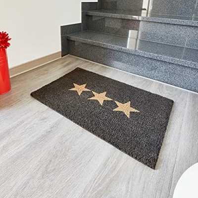 Imagen de andiamo Alfombra atrapa Suciedad Coco Felpudo para Interiores y Exteriores Cubiertos, Estrellas Gris Oscuro, 40 x 60 cm