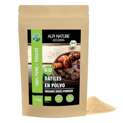 Imagen de Azúcar de dátil orgánico (250g), polvo cultivo controlado, sin gluten, lactosa, dátiles molidos, probado en laboratorio, vegano