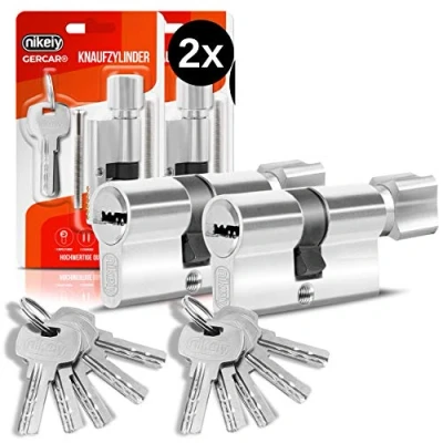 Imagen de GERCAR 2x cilindro de cerradura/cerradura barril con botón para puerta 45/45 90 mm cerradura puerta/cilindro cierre uniforme 10 llaves Longitud: A: 45 B: